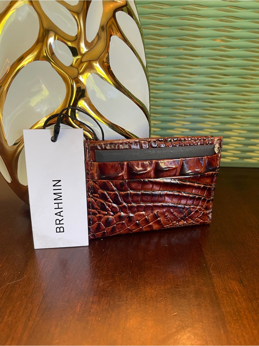NWT Brahmin Croc Charlie Pecan Melbourne Genuine Leather Men’s Card Case